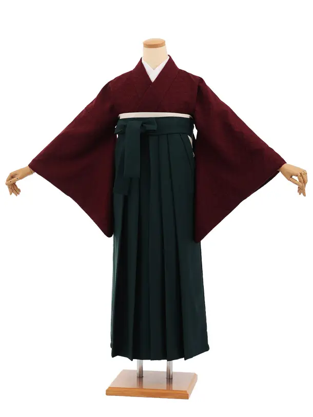 先生,教員向け袴レンタルT376【小袖】ボルドー×深緑