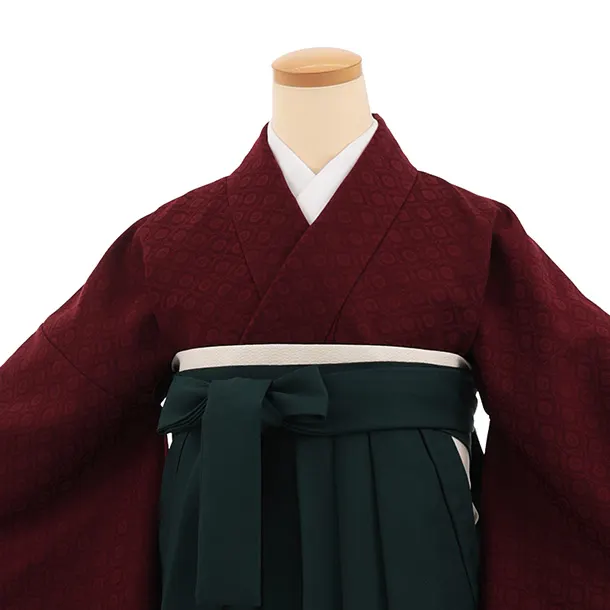 先生,教員向け袴レンタルT376【小袖】ボルドー×深緑