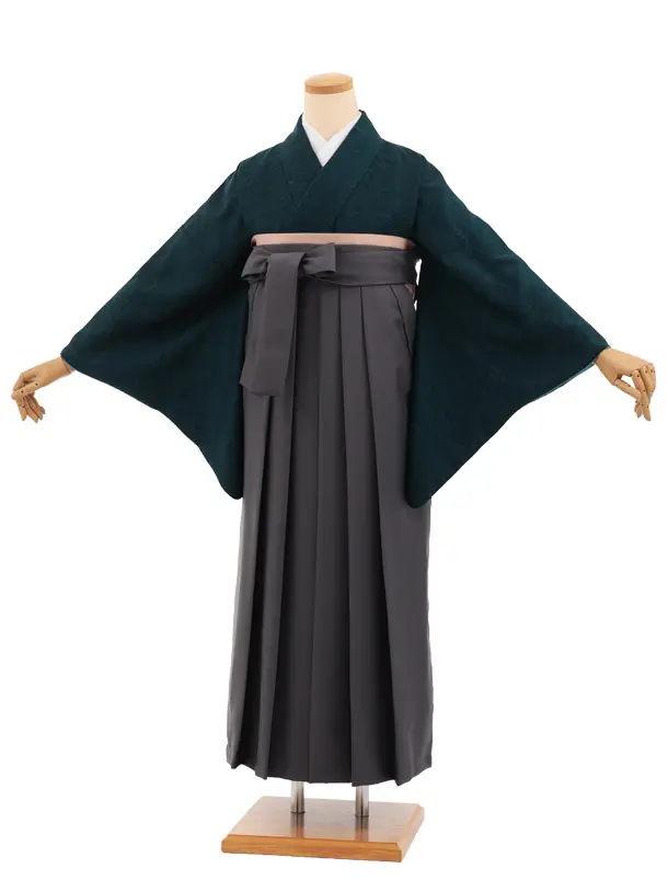 先生,教員向け袴レンタルT377【小袖】グリーン×ダークグレー