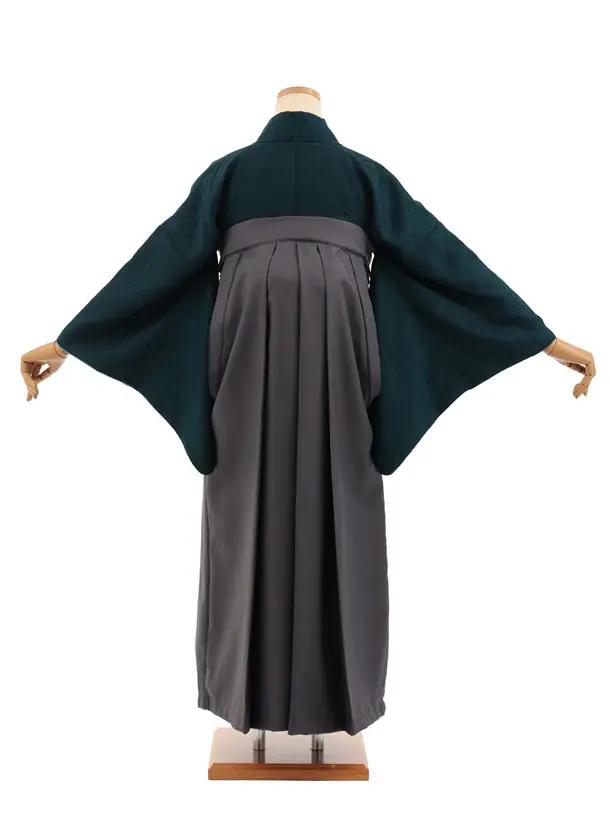 先生,教員向け袴レンタルT377【小袖】グリーン×ダークグレー