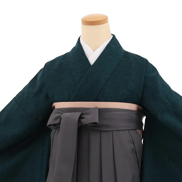 先生,教員向け袴レンタルT378【小袖】グリーン×ダークグレー