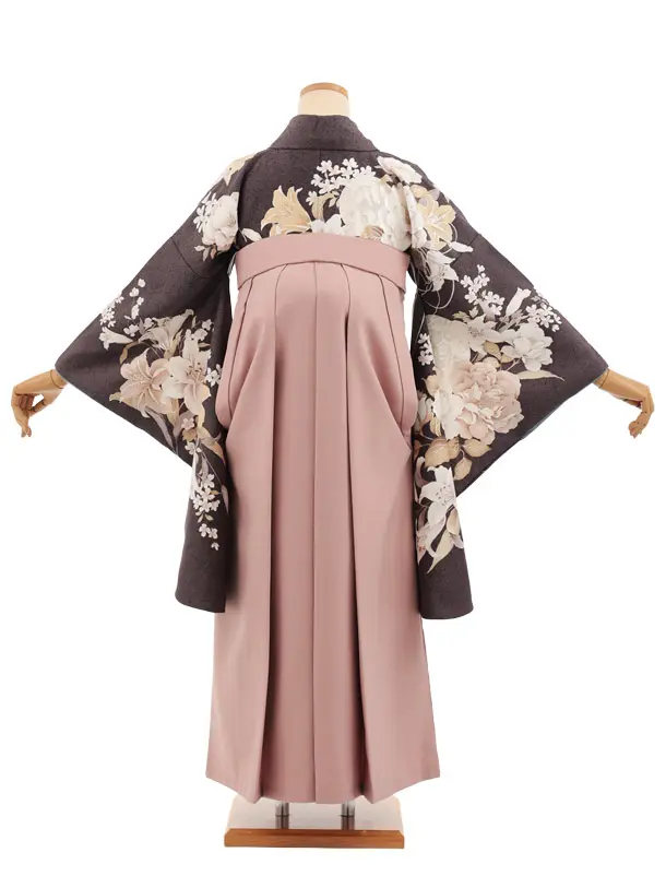 卒業袴T386 グレーまり花×ピンクベージュ