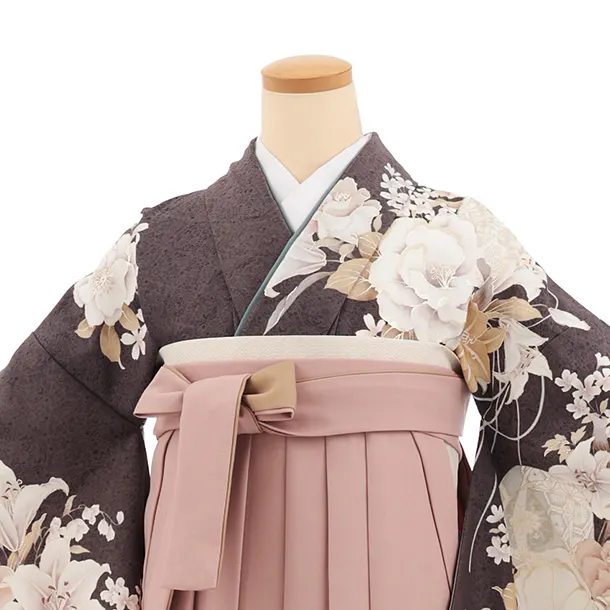 卒業袴T387 グレーまり花×ピンクベージュ