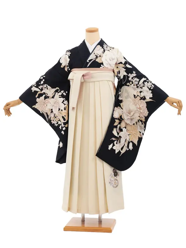 卒業袴T388 ネイビーまり花 ×クリーム