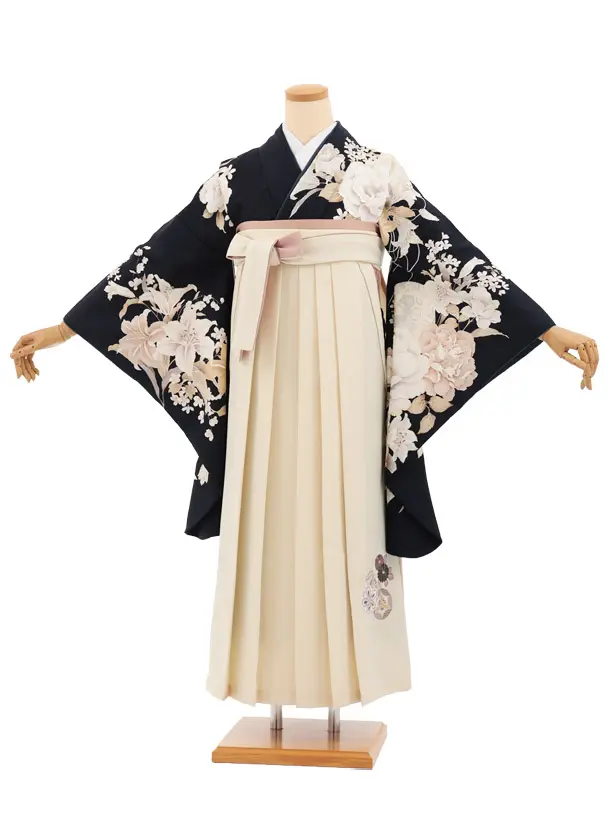 卒業袴T389 ネイビーまり花 ×クリーム