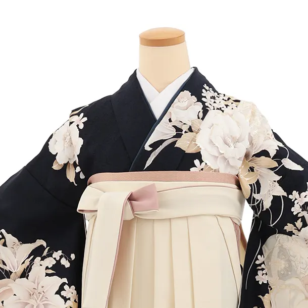 卒業袴T389 ネイビーまり花 ×クリーム