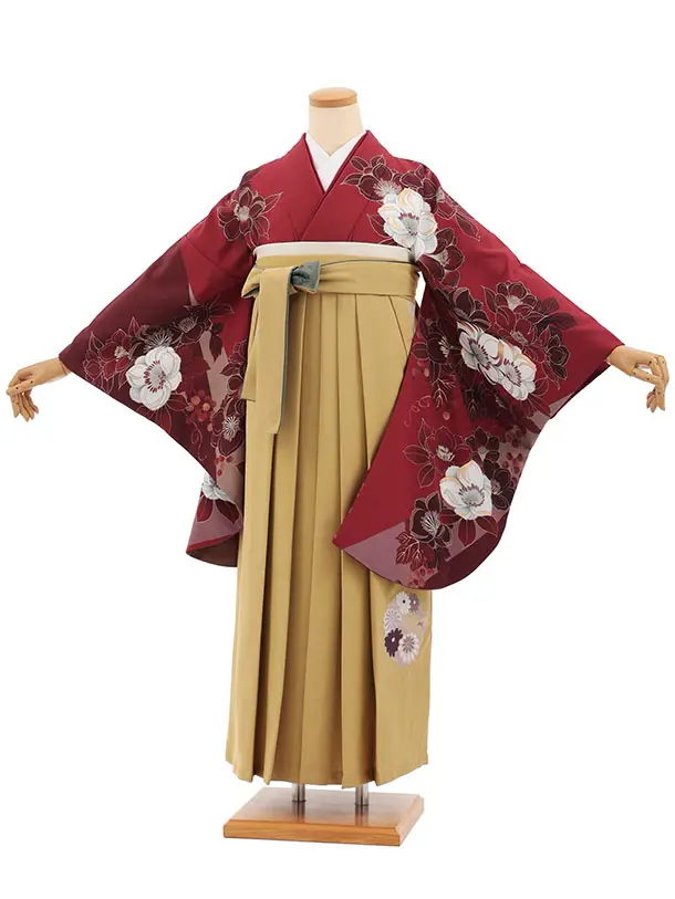 卒業袴T393 ボルドー花×マスタード