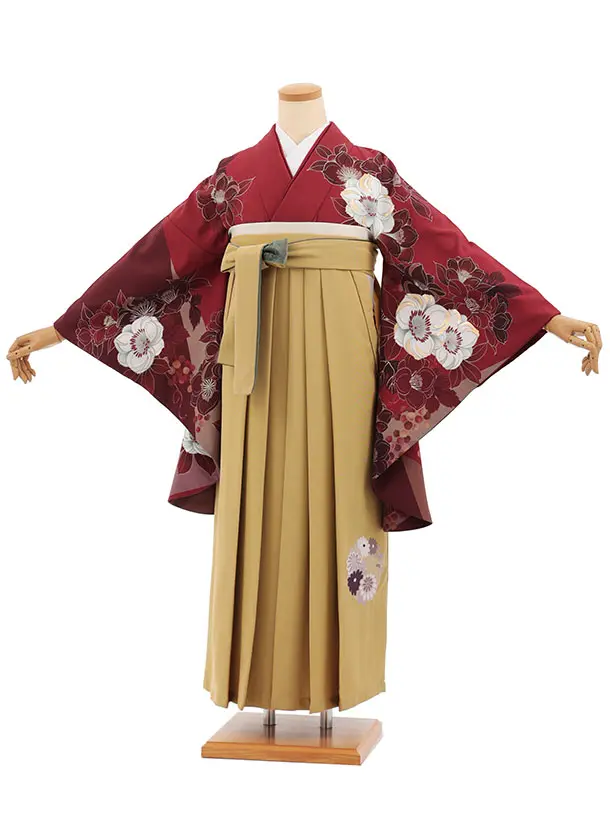 卒業袴T393 ボルドー花×マスタード