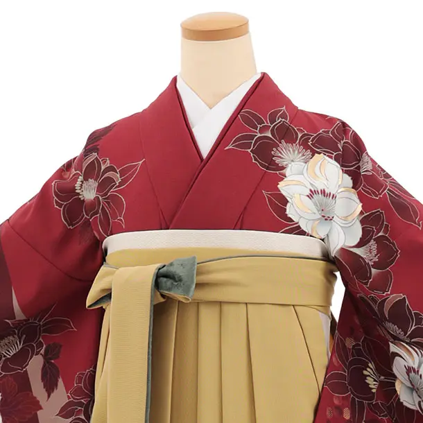 卒業袴T393 ボルドー花×マスタード
