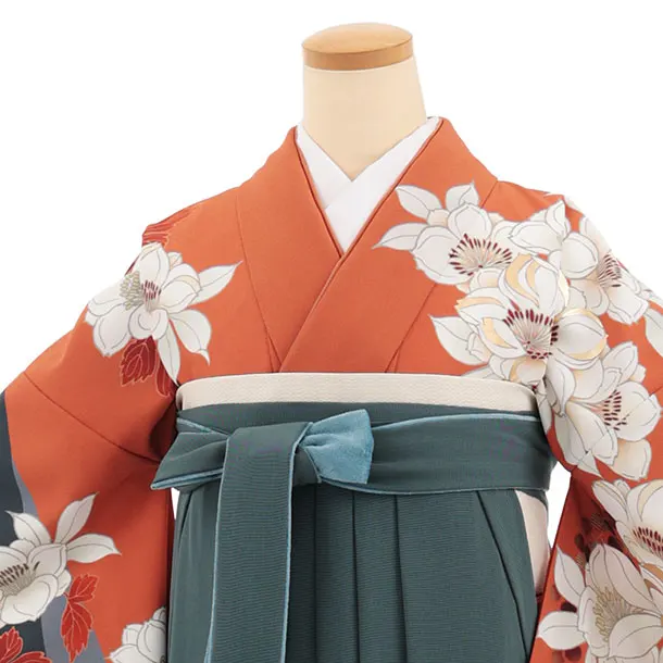 卒業袴T394 テラコッタ花×ペールブルー