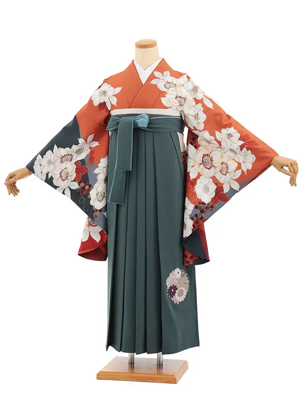 卒業袴T395 テラコッタ花×ペールブルー