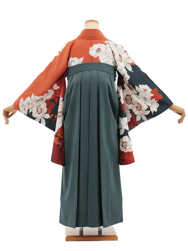 卒業袴T395 テラコッタ花×ペールブルー