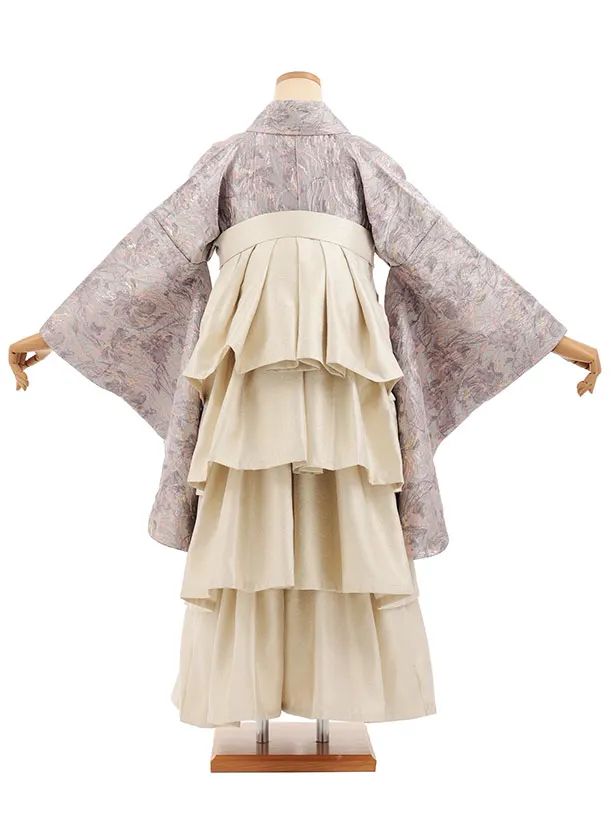 卒業袴T396 ペールパープルふくれ織花×ベージュゴールドティアード