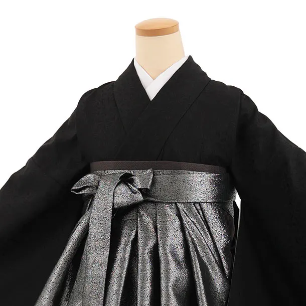 卒業袴T397 黒×ブラックシルバーティアード