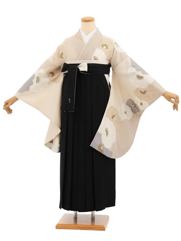 卒業式袴レンタルT399 ﾓﾀﾞﾝｱﾝﾃﾅ ﾇｰﾃﾞｨｶﾗｰポピー×黒