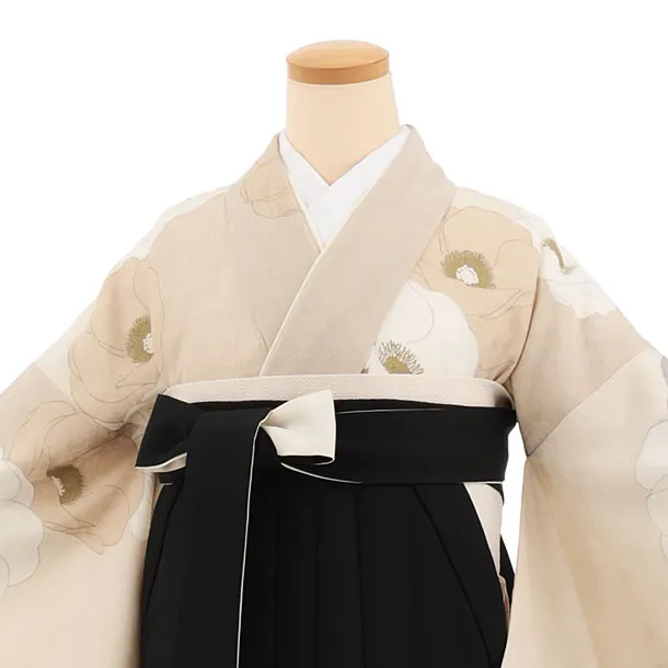 卒業式袴レンタルT399 ﾓﾀﾞﾝｱﾝﾃﾅ ﾇｰﾃﾞｨｶﾗｰポピー×黒