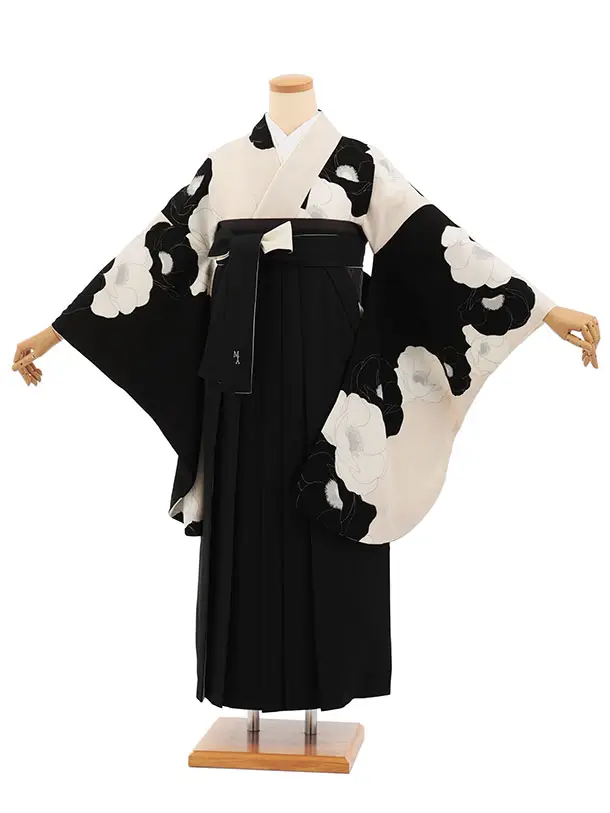 卒業式袴レンタルT400 ﾓﾀﾞﾝｱﾝﾃﾅ 黒ベージュポピー×黒