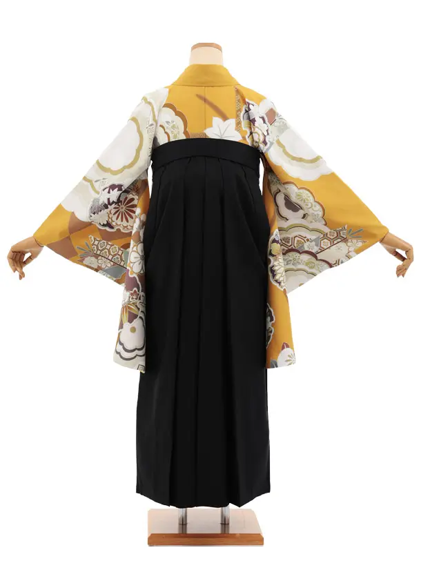 卒業式袴レンタルT410 マスタード古典雪輪×黒