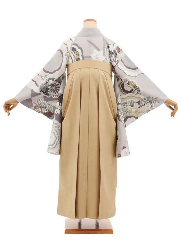 卒業式袴レンタルT413 ｸﾞﾚｲｯｼｭパープル古典雪輪×モカベージュ