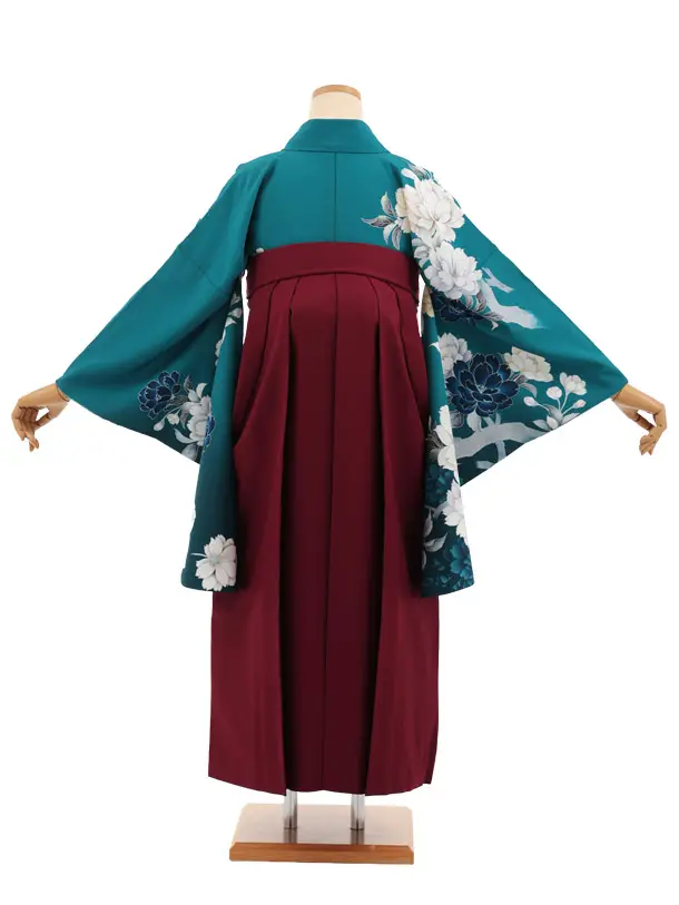 卒業式袴レンタルT416 ターコーズ花×ボルドー