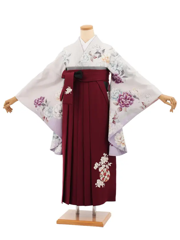 卒業式袴レンタルT417 ペールパープルぼかし花×ボルドー