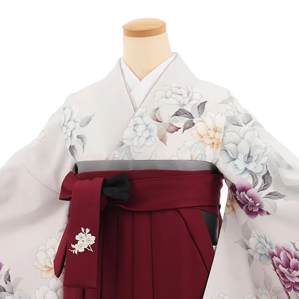 卒業式袴レンタルT417 ペールパープルぼかし花×ボルドー