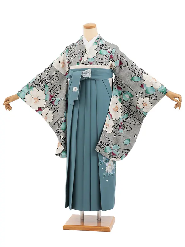 卒業式袴レンタルT418 九重 黒花跡 × ティール