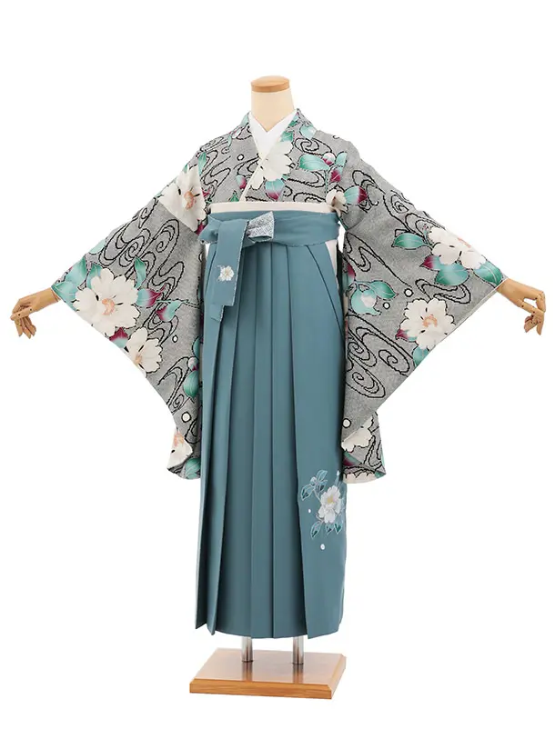 卒業式袴レンタルT418 九重 黒花跡 × ティール