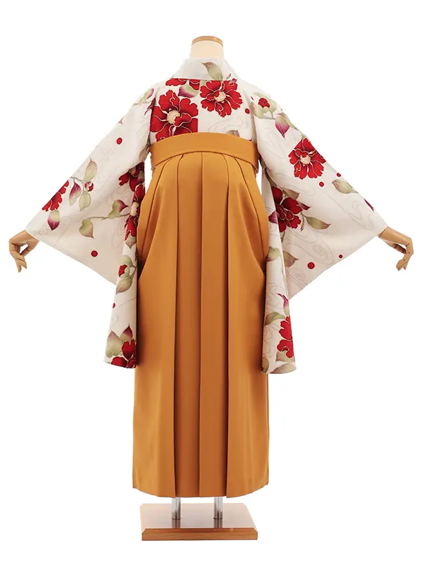 卒業式袴レンタルT421 九重 うすベージュ花跡 × からし