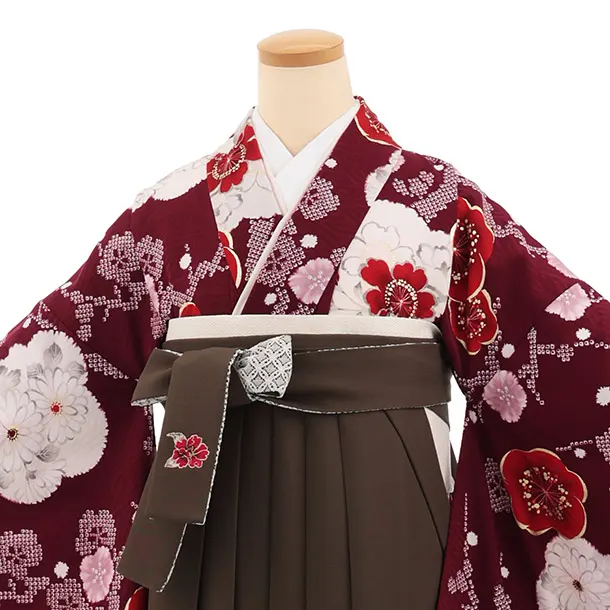卒業式袴レンタルT425 九重 チェリーラガー花残香 × モスグリーン
