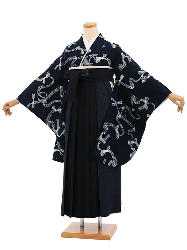 卒業式袴T450 Heather ﾈｲﾋﾞｰﾚｰｽﾘﾎﾞﾝ × ﾈｲﾋﾞｰ