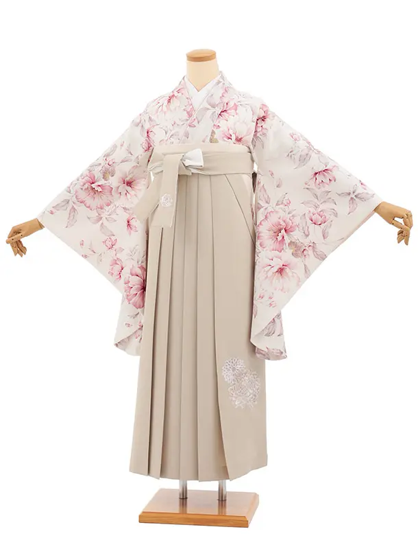 卒業式袴T458 華徒然 オフ白春の花 × ベージュ