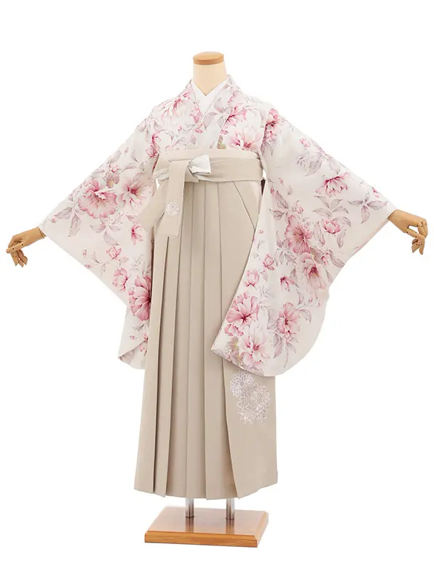 卒業式袴T459 華徒然 オフ白春の花 × ベージュ