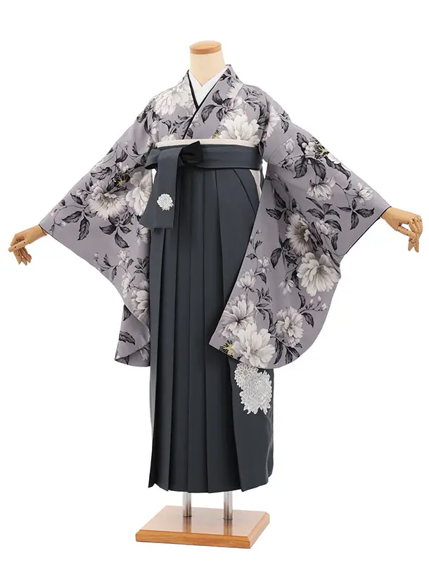 卒業式袴T460 華徒然 パープルグレー春の花 × グレー