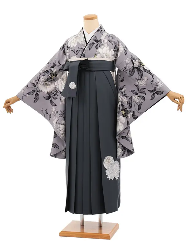 卒業式袴T460 華徒然 パープルグレー春の花 × グレー