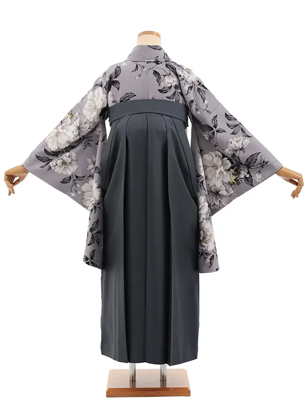 卒業式袴T460 華徒然 パープルグレー春の花 × グレー