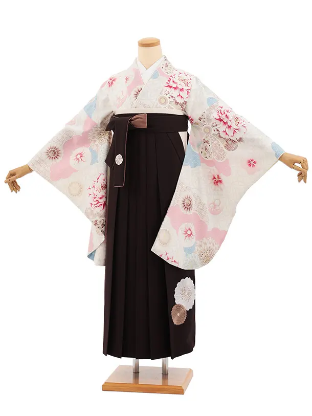 卒業式袴T470 JAPAN STYLE オフ白京菓子 × ブラウン