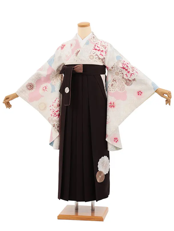 卒業式袴T470 JAPAN STYLE オフ白京菓子 × ブラウン