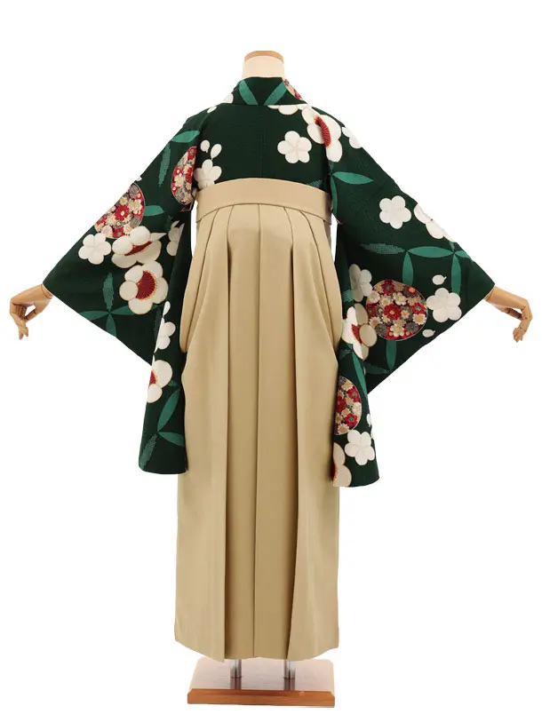卒業式袴レンタルT502 グリーン梅花丸 × モカベージュ