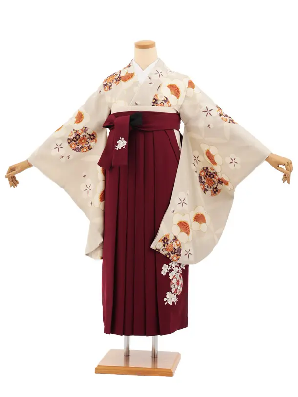 卒業式袴レンタルT504 九重 ベージュ梅花丸 × ボルドー