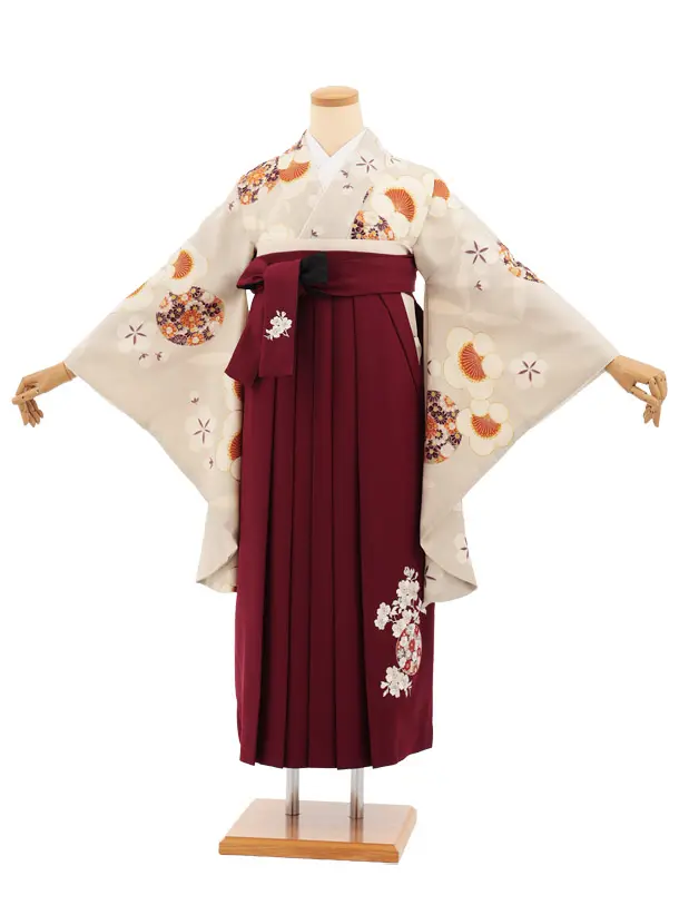 卒業式袴レンタルT504 九重 ベージュ梅花丸 × ボルドー