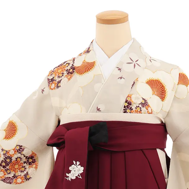 卒業式袴レンタルT504 九重 ベージュ梅花丸 × ボルドー