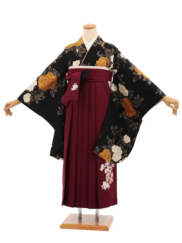 卒業式袴レンタルT510 黒枝花 × ボルドー