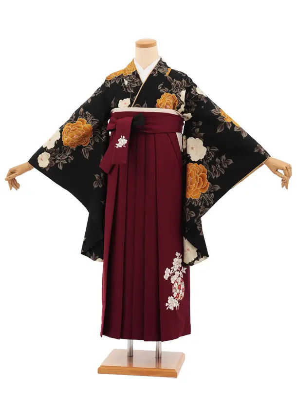 卒業式袴レンタルT510 黒枝花 × ボルドー