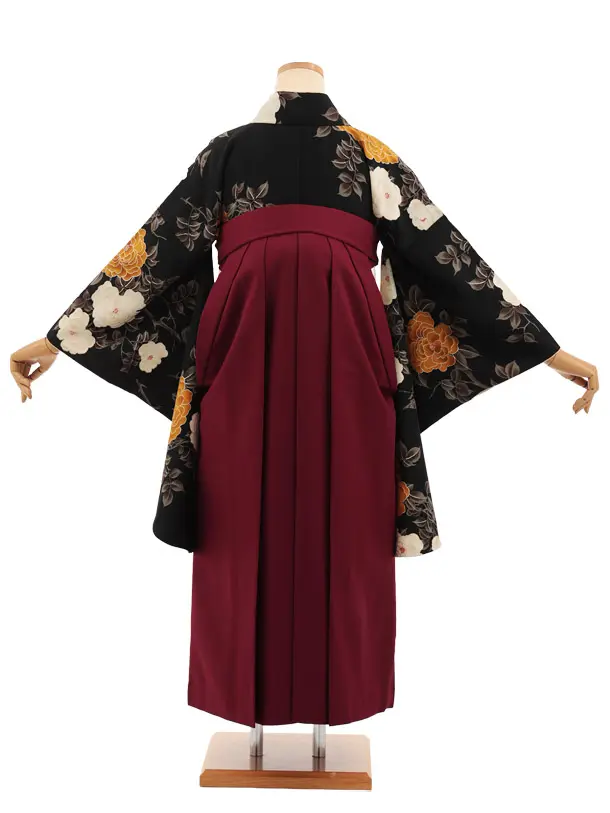 卒業式袴レンタルT510 黒枝花 × ボルドー