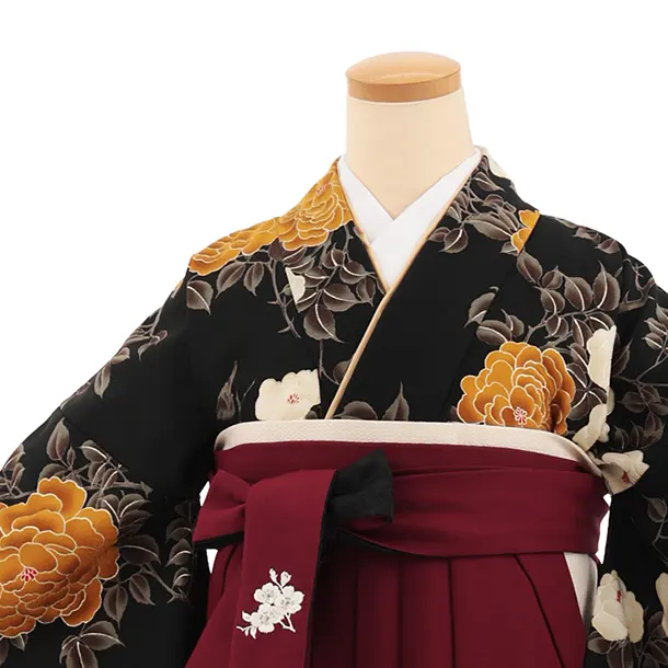 卒業式袴レンタルT510 黒枝花 × ボルドー