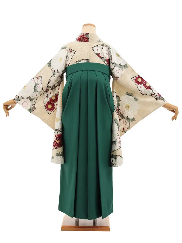 卒業式袴レンタルT511 ベージュぼたん花扇 × グリーン