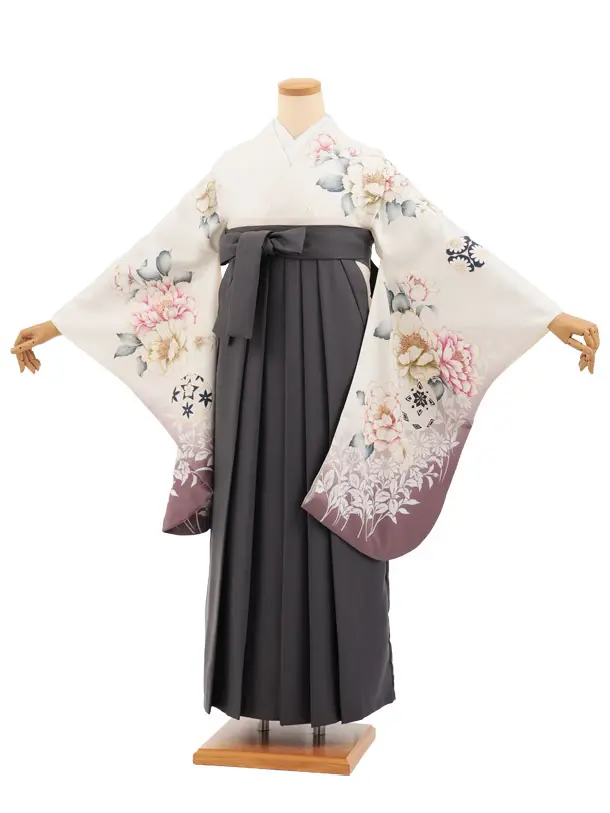卒業式袴レンタルT520 白まり花 × グレー