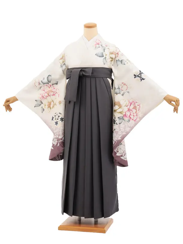 卒業式袴レンタルT520 白まり花 × グレー