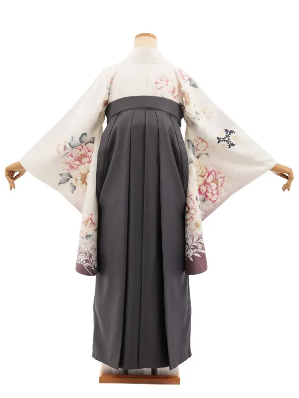 卒業式袴レンタルT520 白まり花 × グレー